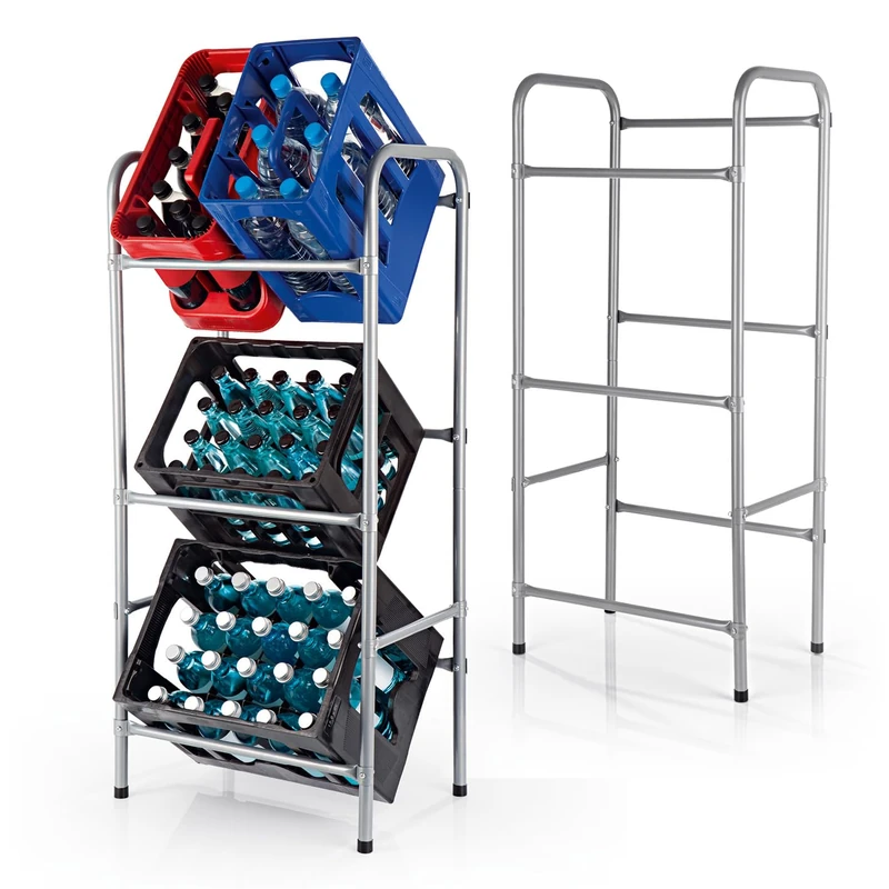 EASYmaxx Metal Drinks Crate Rack for 3 Boxes, Set of 2, Space-saving, Practical and Organised Storage on 3 Levels, Box Shelf for Order and Space in Your Home