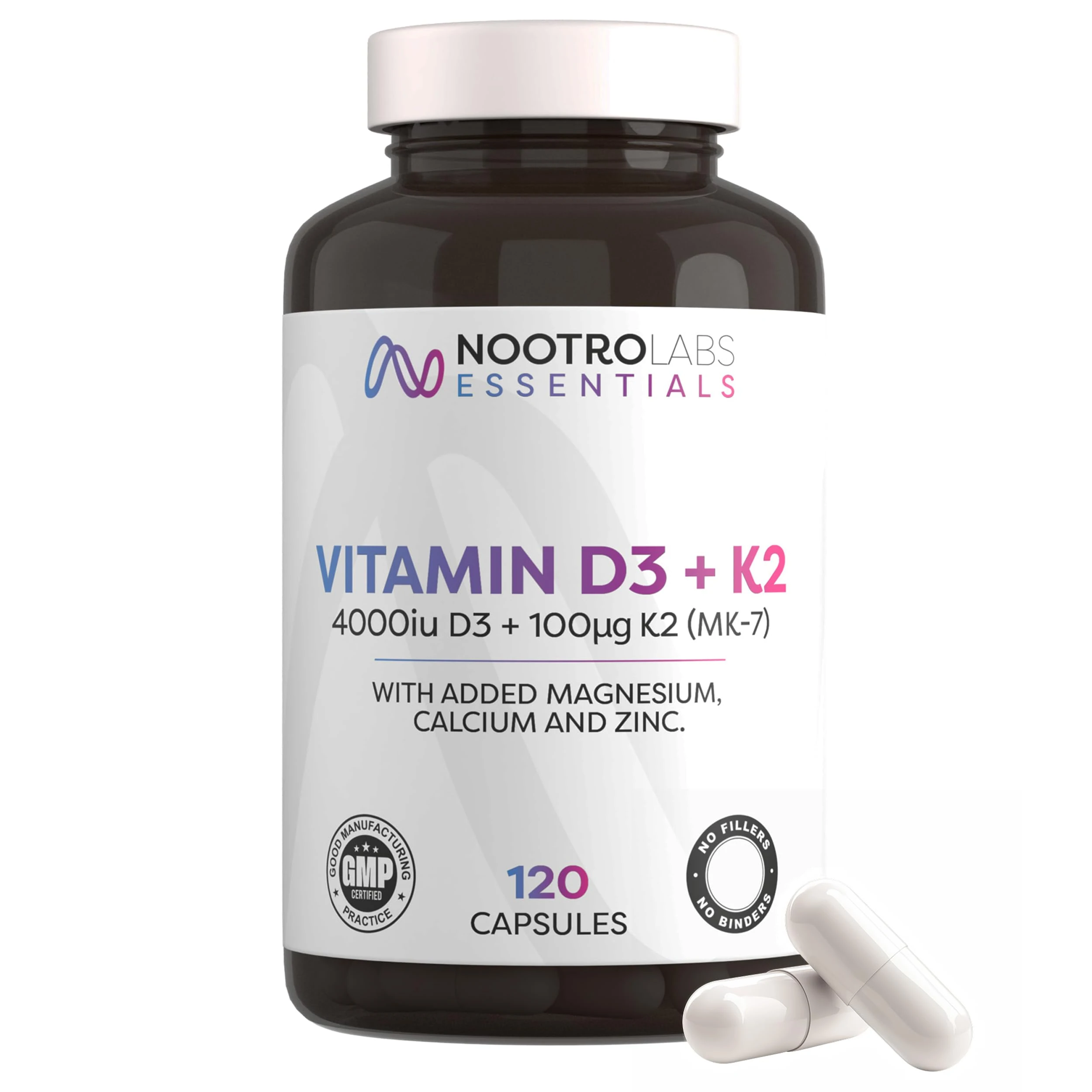 Nootro Labs Essentials Vitamin D3 4000 iu and K2 Capsules (60 Servings), Daily Vitamin D Supplements for Joint Care, Bone & Heart Health and Immune Support