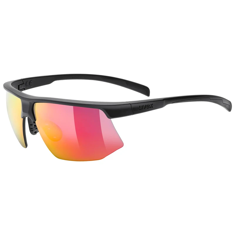 uvex aerios - sports glasses for adults - 100% UVA-, B, C protection - contrast enhancing - black matt/mir.red - one size