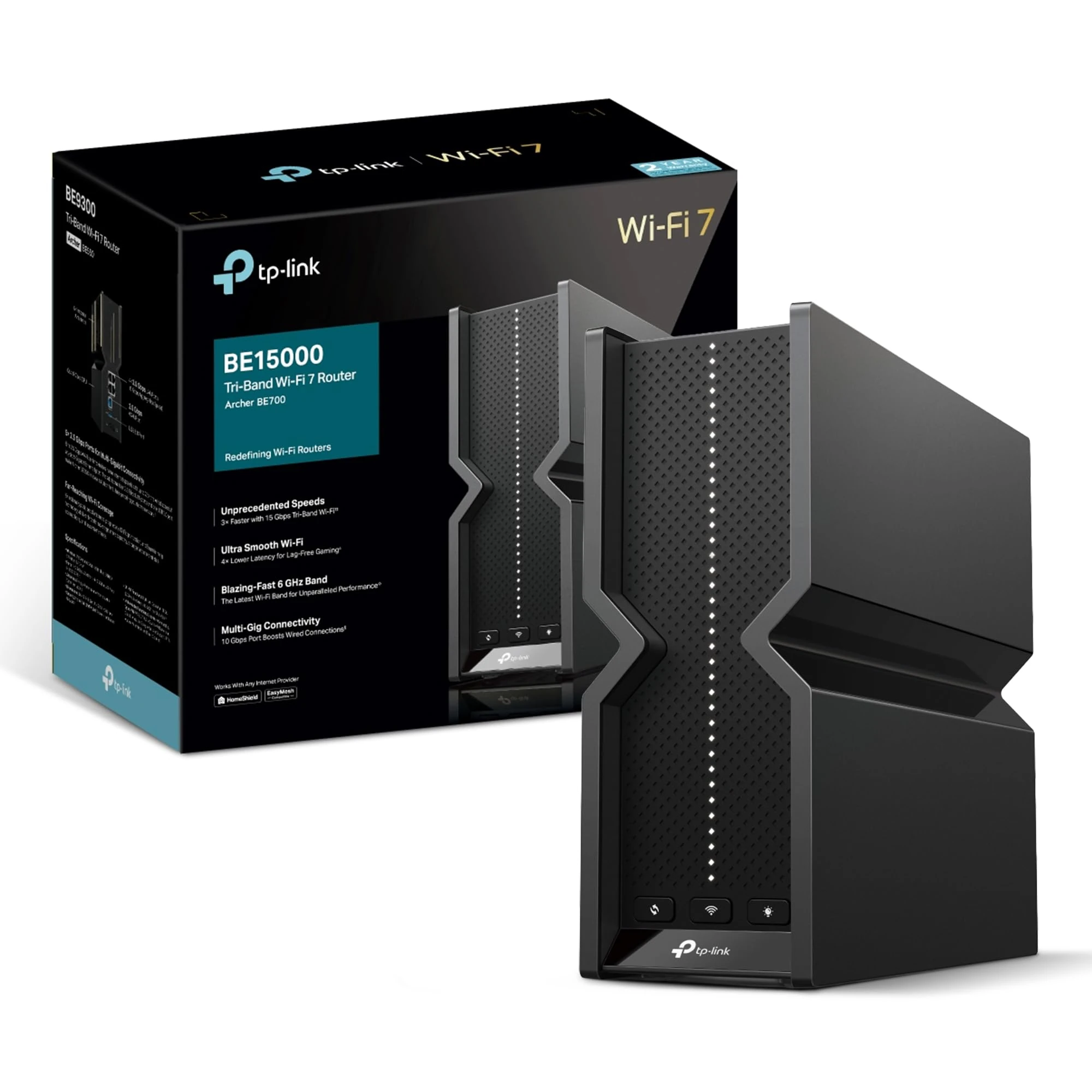 TP-link Archer BE700 Tri-Band BE15000Mbps WiFi 7 Router, Ultra-Fast 10G Multi-Gig and 2.5G Ports, 8-Stream WiFi Router, VPN Client Support, USB 3.0 Port, EasyMesh Compatible, 8K Streaming, HomeShield