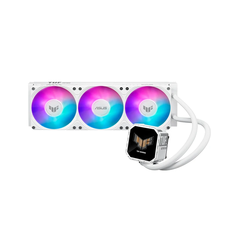 Asus TUF Gaming LC III 360 ARGB LCD Liquid CPU Cooler, 360mm Radiator, Customisable 2.8" LCD, 3x ARGB PWM Fans, White