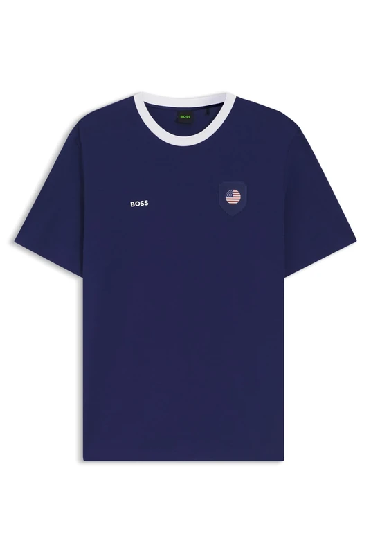 BOSS Mens TS BB BC Lux Tee Stretch-Cotton T-Shirt with Country Flag and Logo