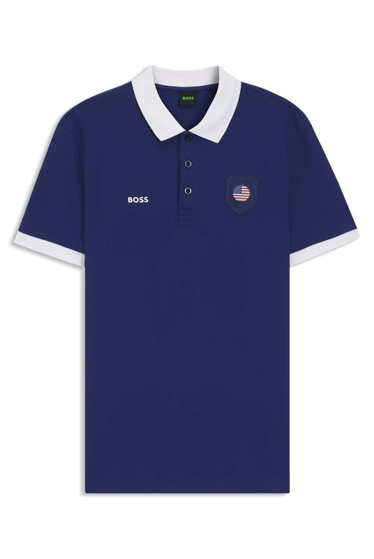 BOSS Mens PL BB BC Lux Paddy Paddy Polo Shirt with Country Flag Trims