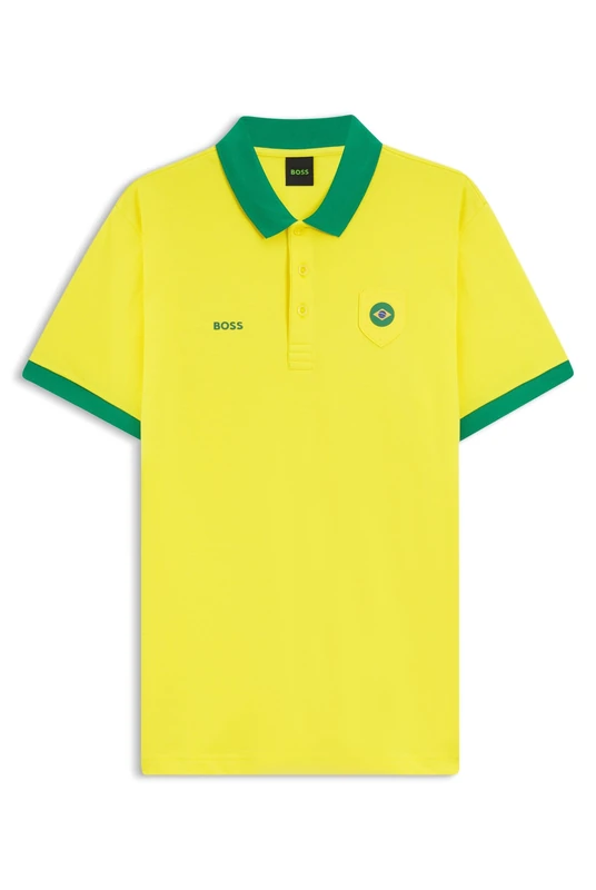 BOSS Mens PL BB BC Lux Paddy Paddy Polo Shirt with Country Flag Trims