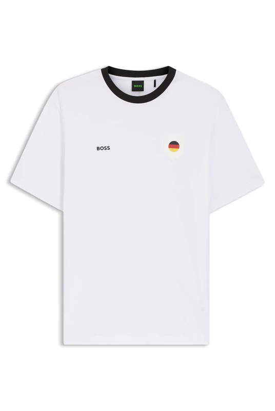 BOSS Mens TS BB BC Lux Tee Stretch-Cotton T-Shirt with Country Flag and Logo