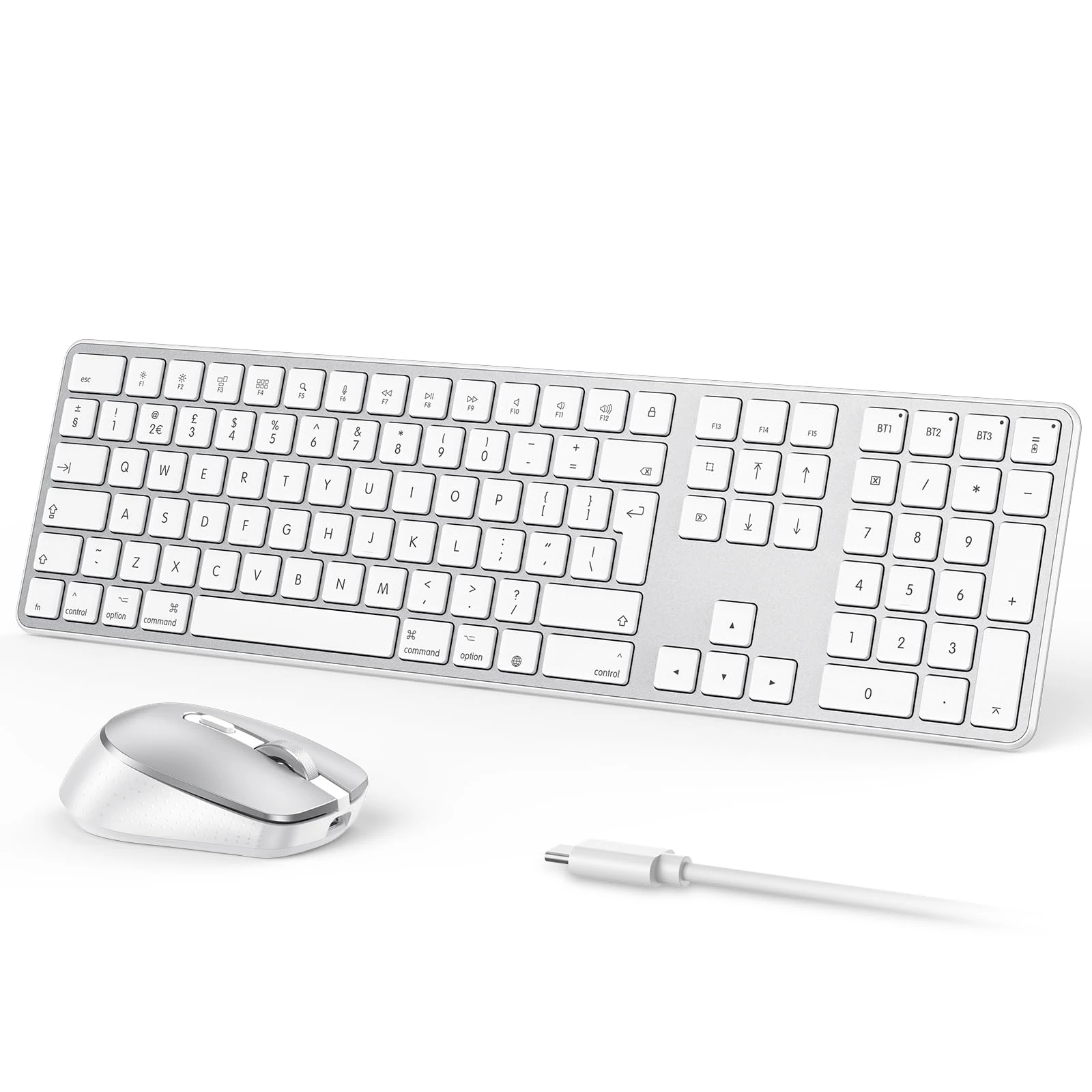 OMOTON Wireless Bluetooth Keyboard Mouse Rechargeable for Mac OS, Wireless Keyboard and mouse Set for MacBook Air/MacBook Pro/iMac, Multi-Device Ultra Slim, Quiet Typing, QWERTY UK Layout, Silver
