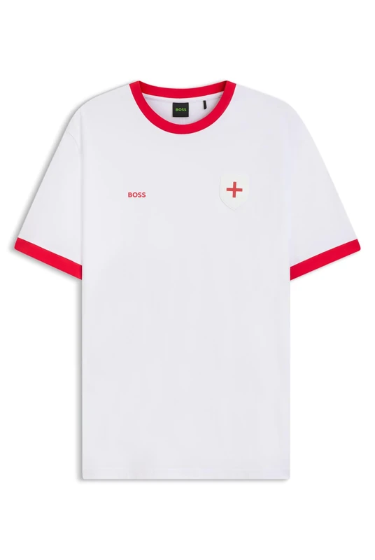BOSS Mens TS BB BC Lux Tee Stretch-Cotton T-Shirt with Country Flag and Logo