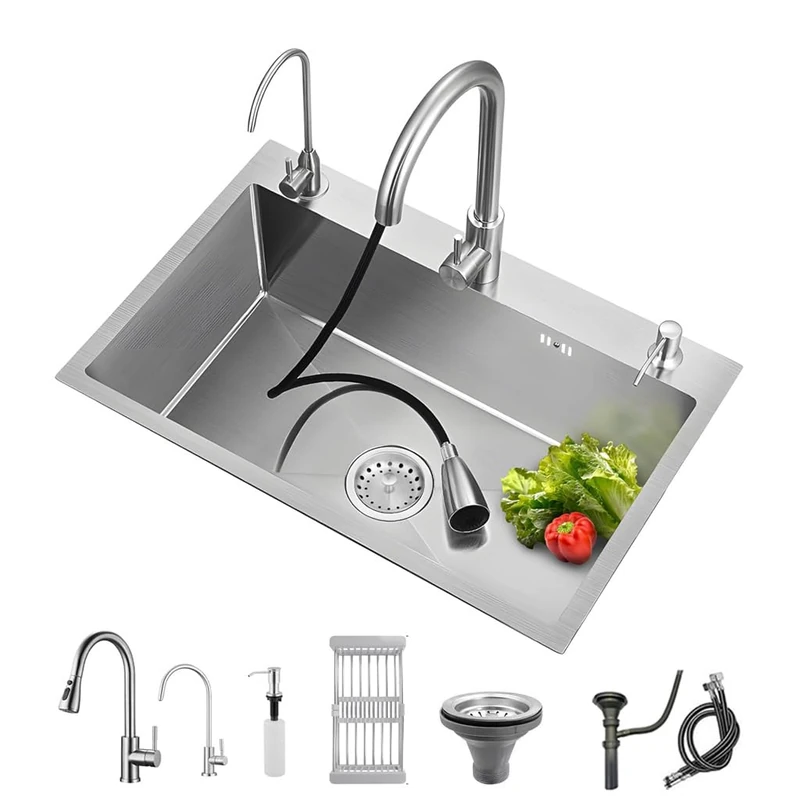 ARTLINE Stainless Steel Kitchen Sink, Drop in Single Bowl Sink, Topmount Workstation Sink with Sliding Accessories, Farmhouse Workstation Sink with Multiple Accessories (31.5 x 19.7in)