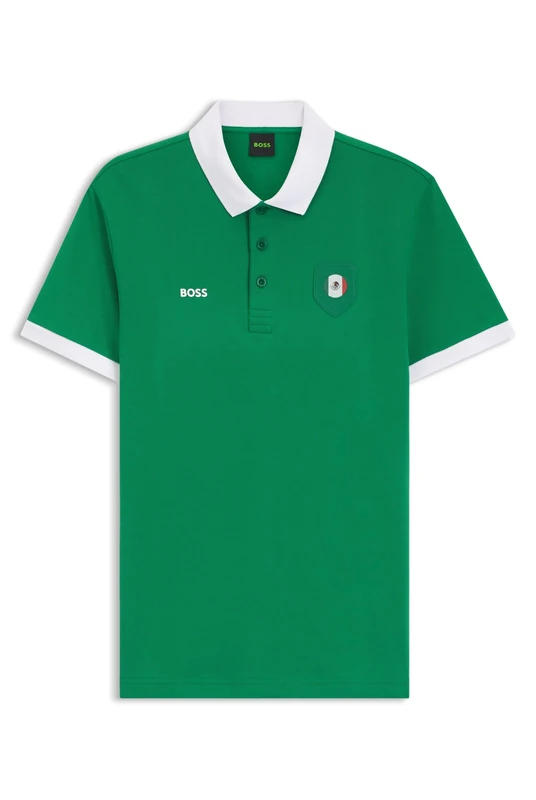 BOSS Mens PL BB BC Lux Paddy Paddy Polo Shirt with Country Flag Trims