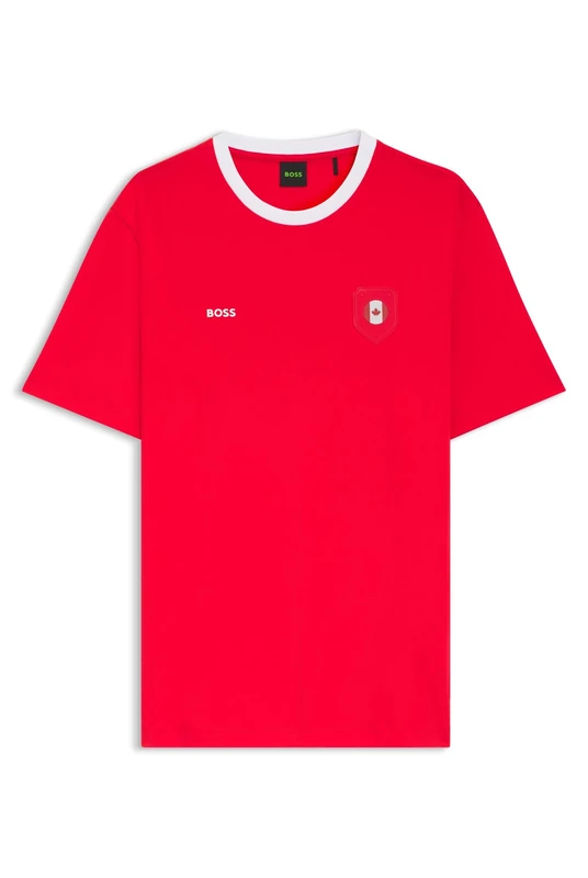 BOSS Mens TS BB BC Lux Tee Stretch-Cotton T-Shirt with Country Flag and Logo