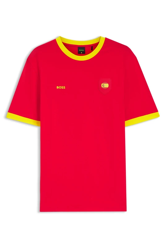 BOSS Mens TS BB BC Lux Tee Stretch-Cotton T-Shirt with Country Flag and Logo