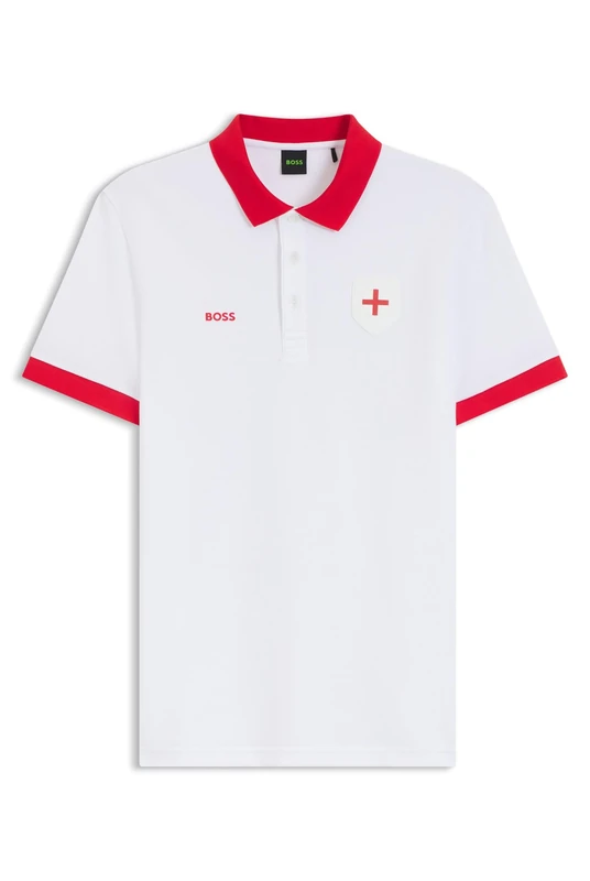 BOSS Mens PL BB BC Lux Paddy Paddy Polo Shirt with Country Flag Trims
