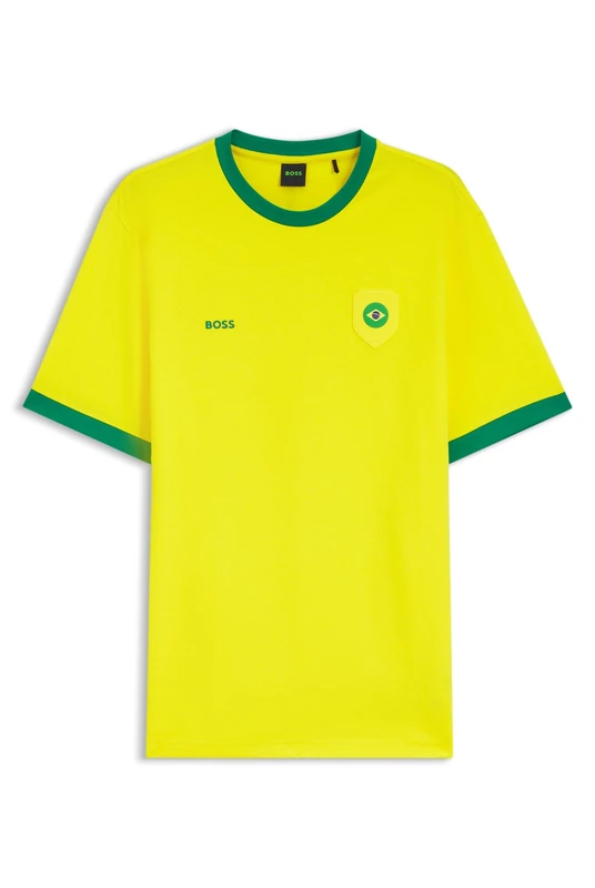 BOSS Mens TS BB BC Lux Tee Stretch-Cotton T-Shirt with Country Flag and Logo