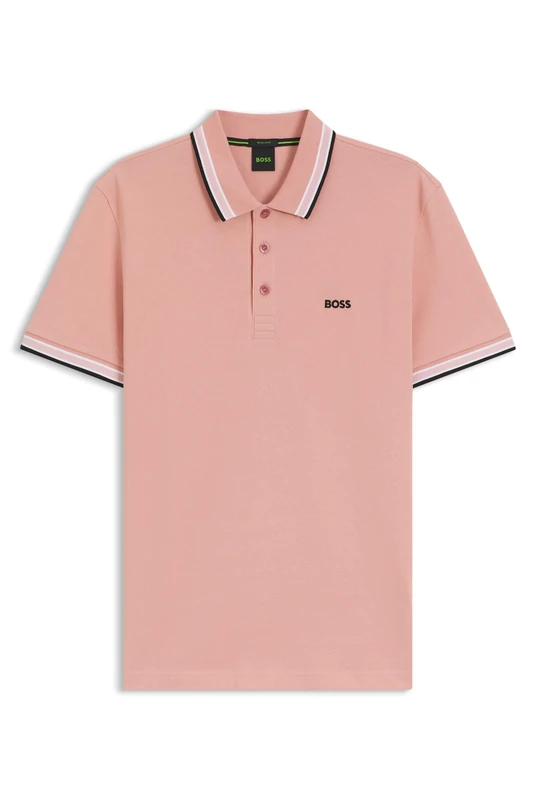 BOSS Mens HBG Paddy Polo Shirt with Contrast Tipping Short Pink 686 3XL - Image 1