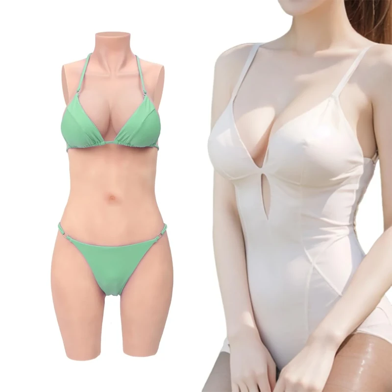 Minaky Plus Size 5-Point Silicone Bodysuit Silicone Breast Forms Realistic Breastplate with Catheter for Transgender Crossdresser