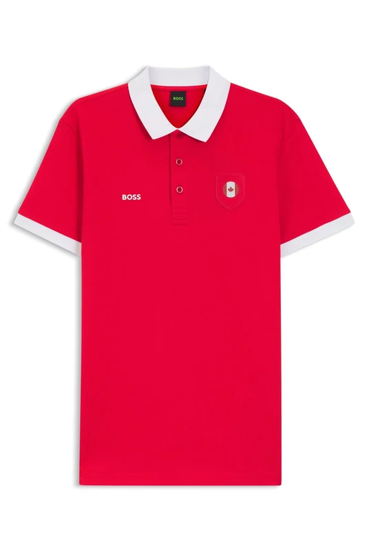 BOSS Mens PL BB BC Lux Paddy Paddy Polo Shirt with Country Flag Trims