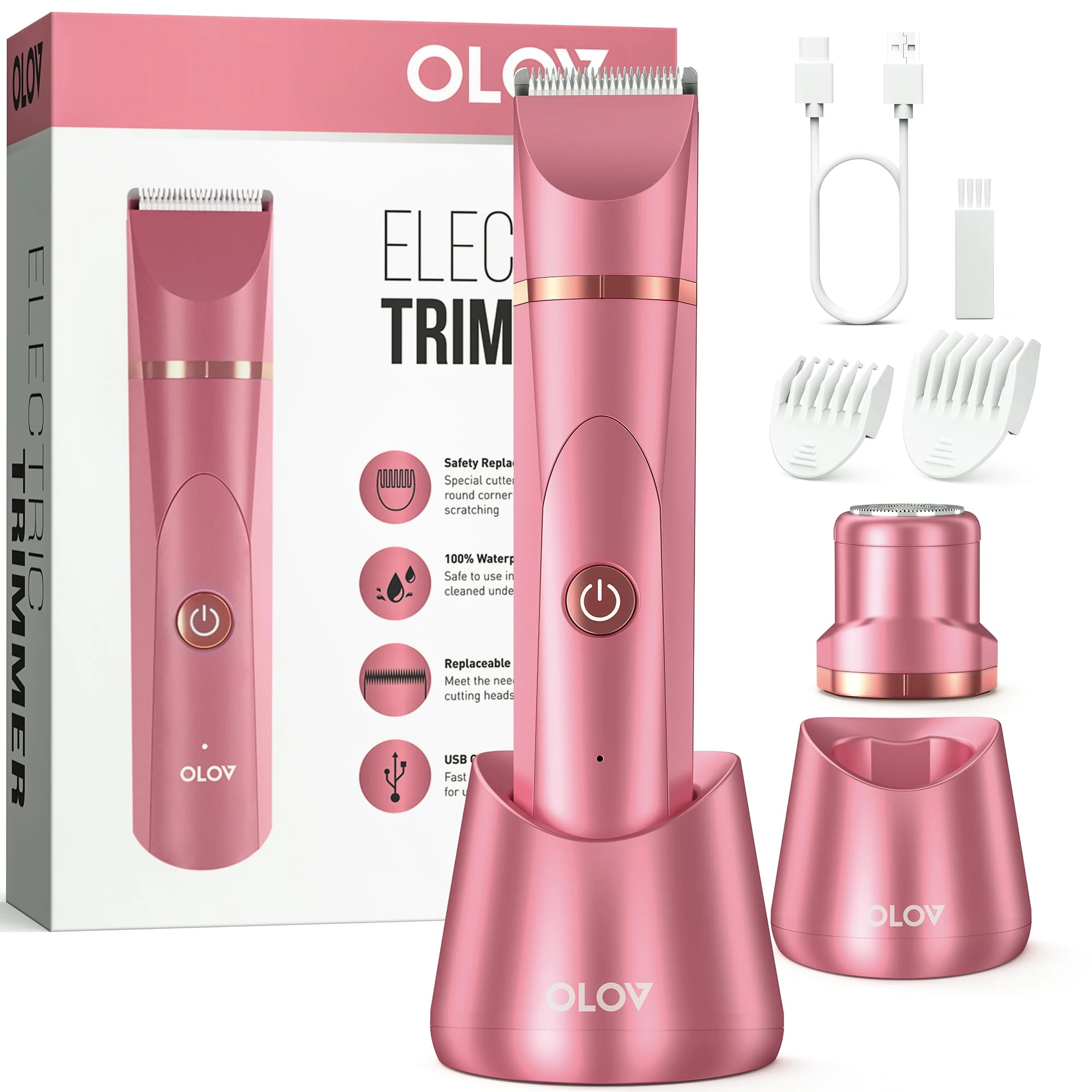 Bikini Trimmer Women - Painless Lady Shaver for Women, Rechargeable Women's Electric Shavers, IPX7 Waterproof Electric Razor for Body Legs, Underarms, Pubic Hair,Brick Red