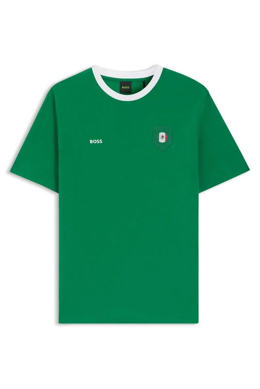BOSS Mens TS BB BC Lux Tee Stretch-Cotton T-Shirt with Country Flag and Logo
