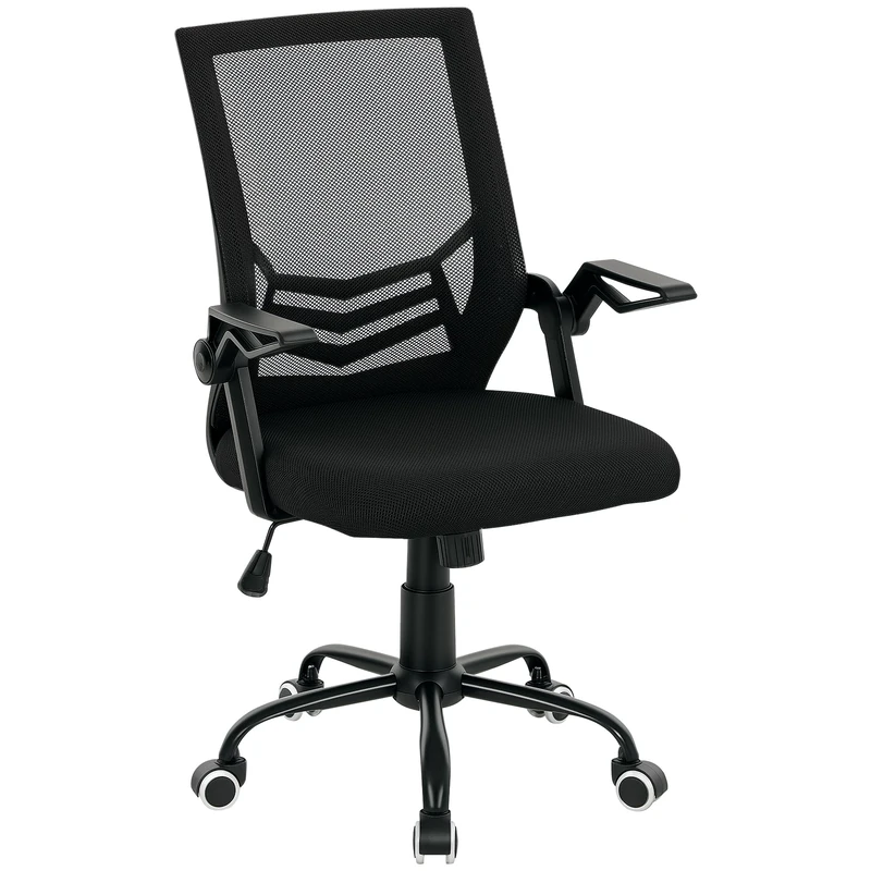 Vinsetto Office Chair w/Flip-up Armrest Mid Back Mesh Back Black