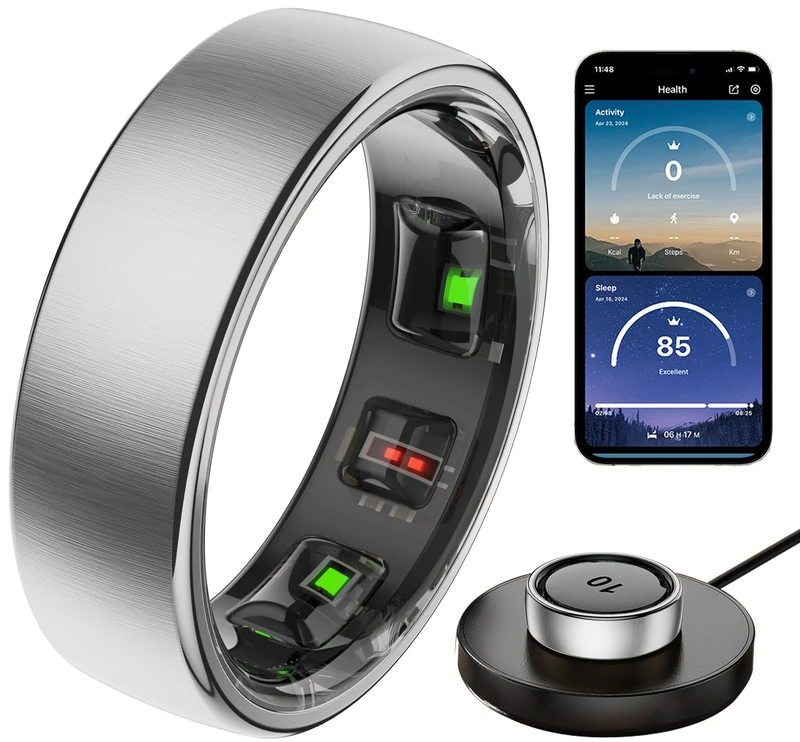 findtime Smart Ring Heart Rate Monitor Sleep Tracker Blood Oxygen Monitor Fitness Tracker Step Counter Calorie Gesture Control Waterproof Health Smart Rings for Men Women Wireless Charging