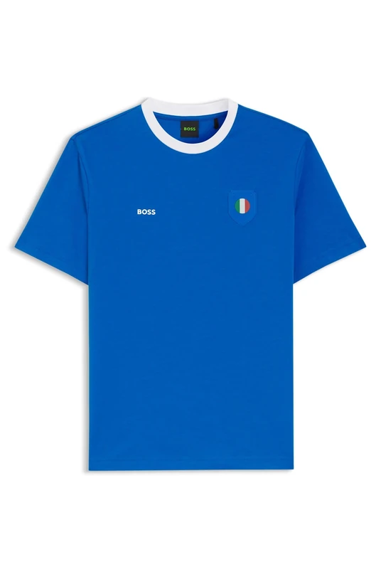 BOSS Mens TS BB BC Lux Tee Stretch-Cotton T-Shirt with Country Flag and Logo