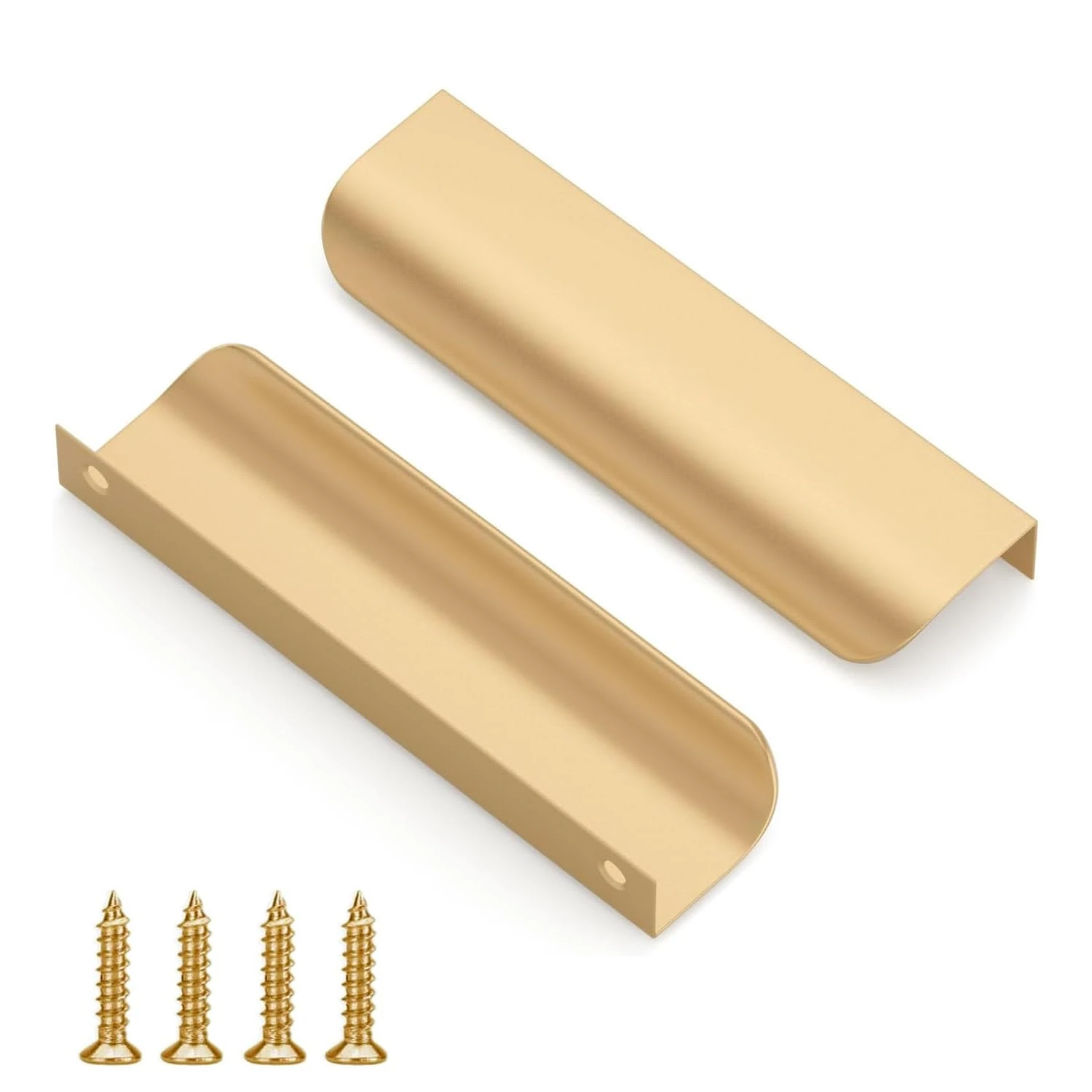 QZKJQDD 2 Pack Gold Kitchen Cupboard Handles Finger Edge Pulls for Cabinets and Drawers, 150mm Wardrobe Door Handles Modern Aluminum, Matte Gold