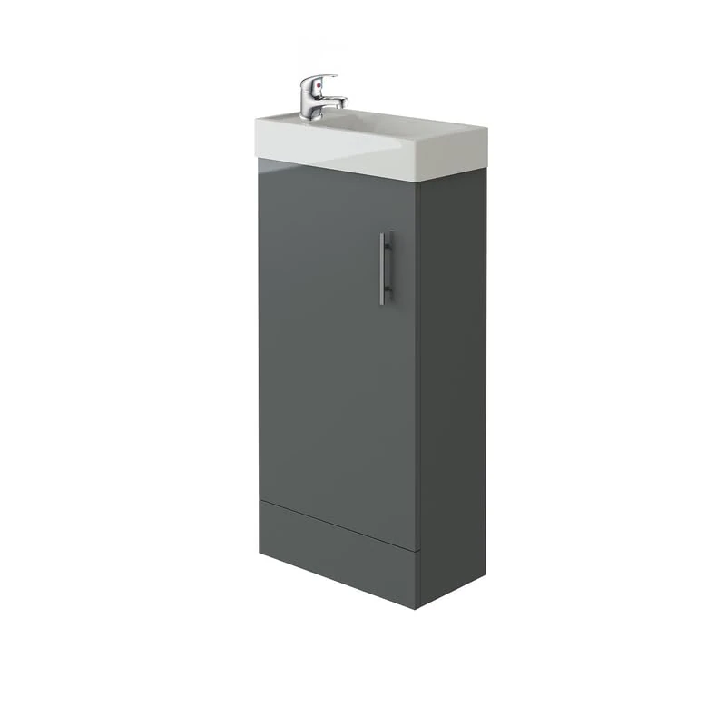 VeeBath Mini Cloakroom Vanity Unit and Basin with Mono Basin Mixer Tap and Waste, Space-Saving Square Bathroom Furniture Set in Anthracite Grey, 400mm