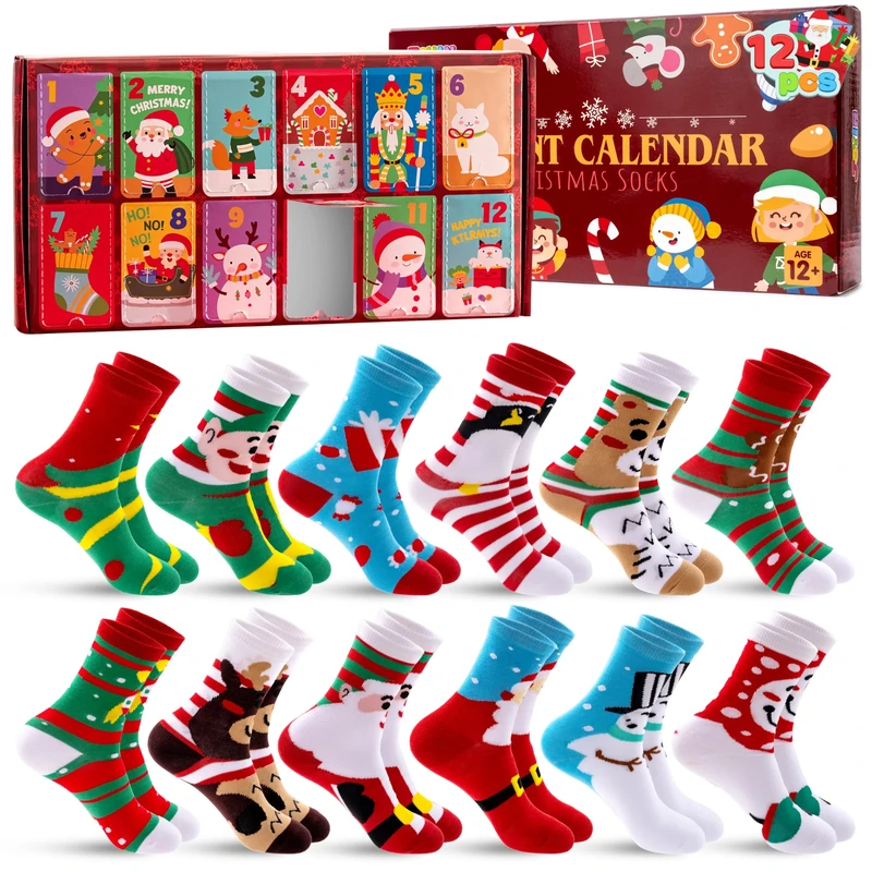 JOYIN 2025 Christmas Advent Calendar Includes 12 Pairs Socks Bulk for Women, Christmas Warm Cotton Socks Countdown Calendar for Xmas Party Favor Gift Holiday