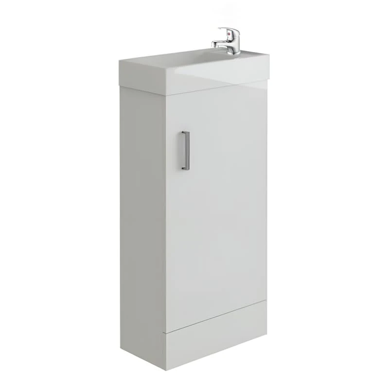 VeeBath Mini Cloakroom Vanity Unit and Basin with Mono Basin Mixer Tap and Waste, Compact Square Design, Space-Saving Bathroom Furniture Set, Gloss White Finish, (H84.3 x W40.1 x D22.2cm)
