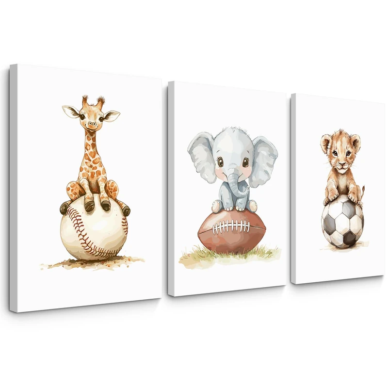 Sports Themed Baby Kids Room Wall Art Safari Animals Canvas Pictures Jungle Wall Decor Kids Poster Football,Football,Paintings