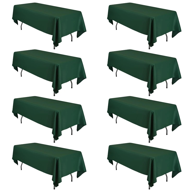 FXKS 8 Pack Hunter Green Tablecloth for Rectangle Tables,60 x 102 Inch Polyester Tablecloth for 6 Ft Tables,Stain and Wrinkle Resistant Washable Fabric Table Cover for Wedding,Buffet Party