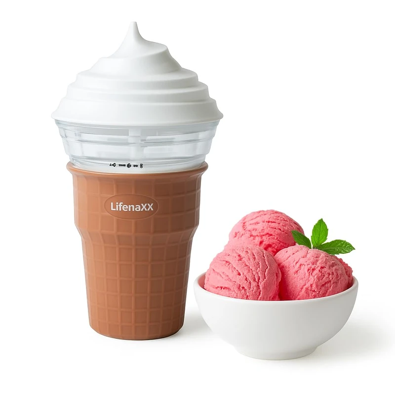 Lifenaxx Mini Ice Cream Maker – Compact 450ml Ice Cream & Slushy Machine with USB Power, One-Button Operation, Fast Freezing Bowl – Easy to Clean – DIY Healthy Frozen Desserts at Home - LX-059