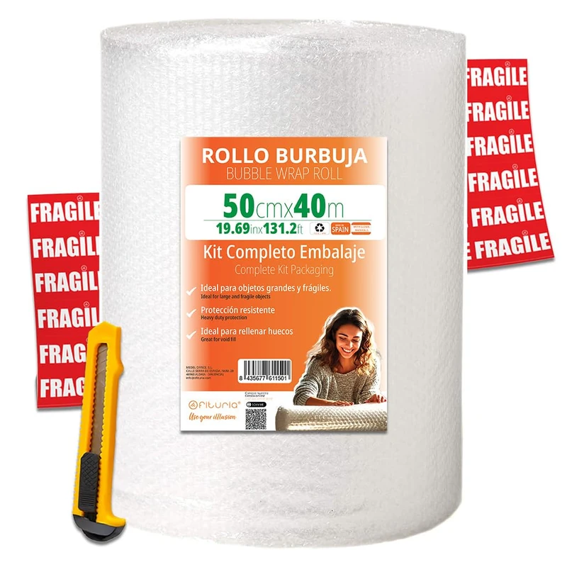 OFITURIA 50cm Bubble Wrap Roll - Complete Packaging Kit with Flexible Bubble Film - Ideal for Moving, Moving, Shipping Protection Packaging