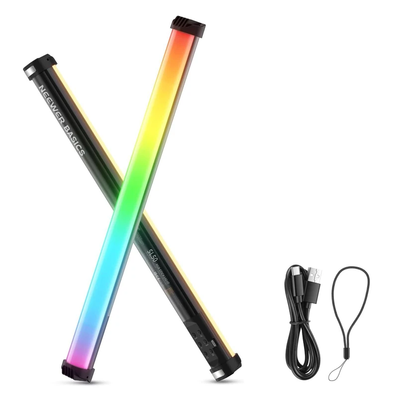 NEEWER BASICS 21" Magnetic RGB Light Wand, CRI95 Dimmable 14W LED Handheld Video Tube Lighting Stick with 51 RGB Modes, 4000mAh Battery for YouTube TikTok Recording Studio Photography Streaming, SL50