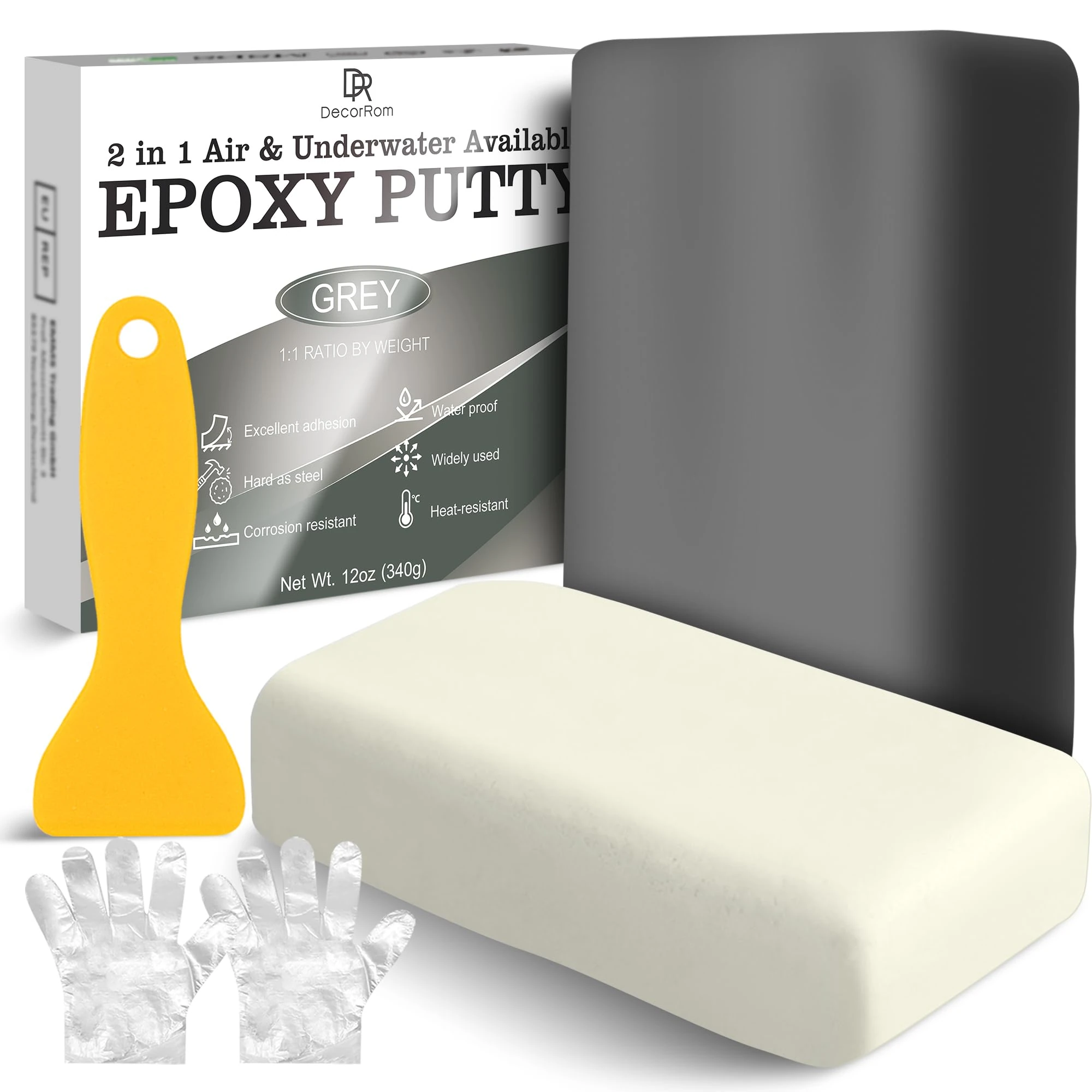 Epoxy Putty - 340g 2 Part Strong Formula, Ceramic Repair for Cracks, Filling & Epoxy Sculpt - for Metal, Concrete, Plastic, Ceramics - Fast, Durable Concrete Crack Repair & Plumbers Putty (Grey)