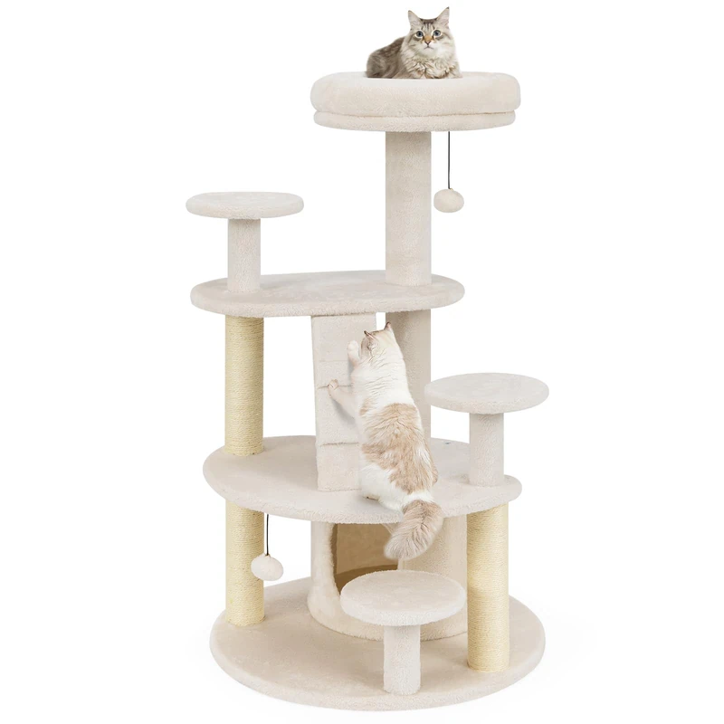 GYMAX Cat Tree, Modern Cat Tower with Top Perch, Condo, Ladder, Scratching Posts and Dangling Ball, Multi-level Kitty Activity Center for Indoor Cats