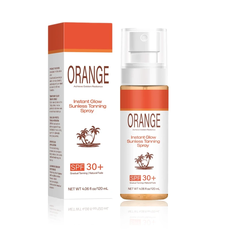 Orange Tanning Sunscreen Spray SPF 30 | Vegan Hydrating Tan Oil with Fast-Absorbing Formula, Waterproof & Streak-Free Finish, Non-Greasy for All Skin Tones (1)