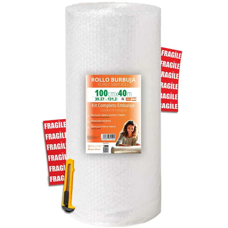 OFITURIA 100cm Bubble Wrap Roll - Complete Packaging Kit with Flexible Bubble Film - Ideal for Moving, Moving, Shipping Protection Packaging