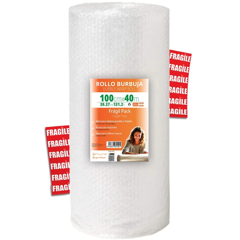 OFITURIA 100cm Bubble Wrap Roll - Fragile Pack with Flexible Bubble Film - Ideal for Plastic Packaging, Moving, Shipping Protection