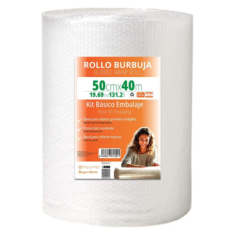 OFITURIA Bubble Wrap Roll 50cm - Basic Kit with Flexible Bubble Film - Ideal for Polystyrene for Packaging, Moving, Shipping Protection