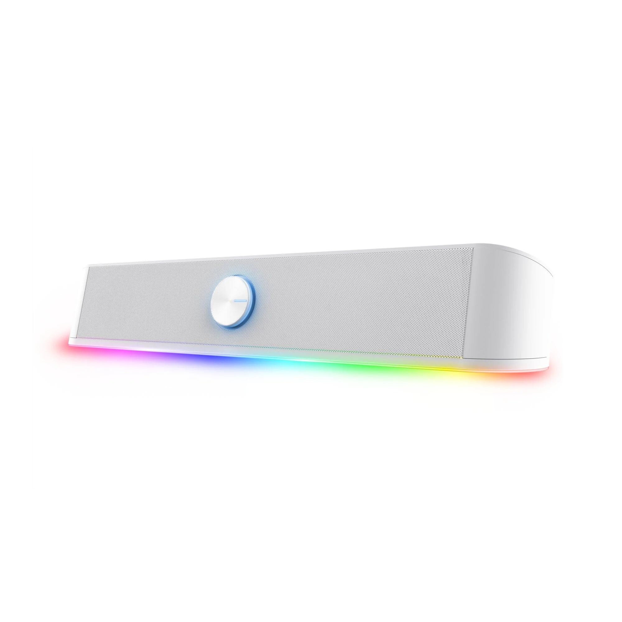 GXTrust 1619W Rhox RGB Illuminated Soundbar, PC Speakers 12W Peak Power, USB Powered Sound Bar, 3.5mm Jack Plug and Play, Stereo PC Soundbar for Desktop Laptop Computer, White