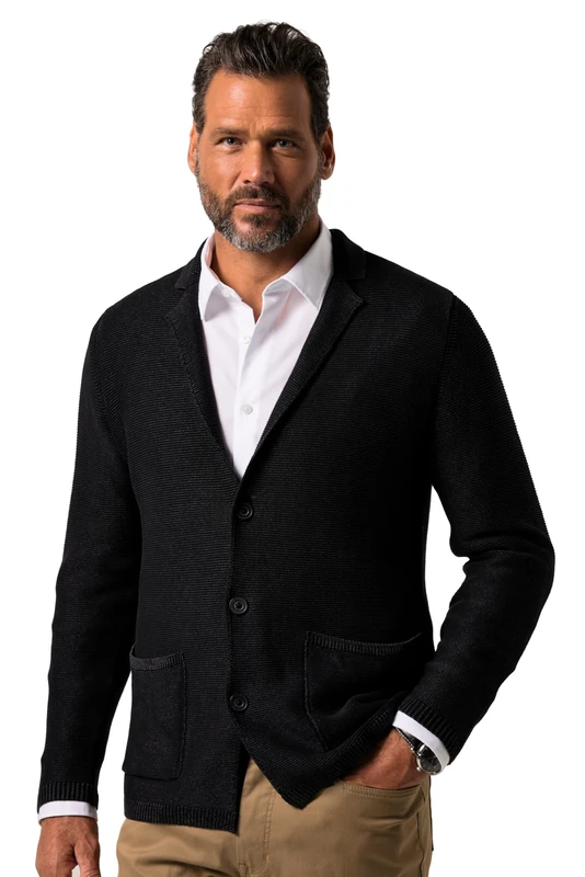 JP 1880 Menswear Big & Tall Plus Size L-8XL Knitted Jacket FLEXNAMIC®, Vintage Look Black XXXX-Large 840779100-4XL