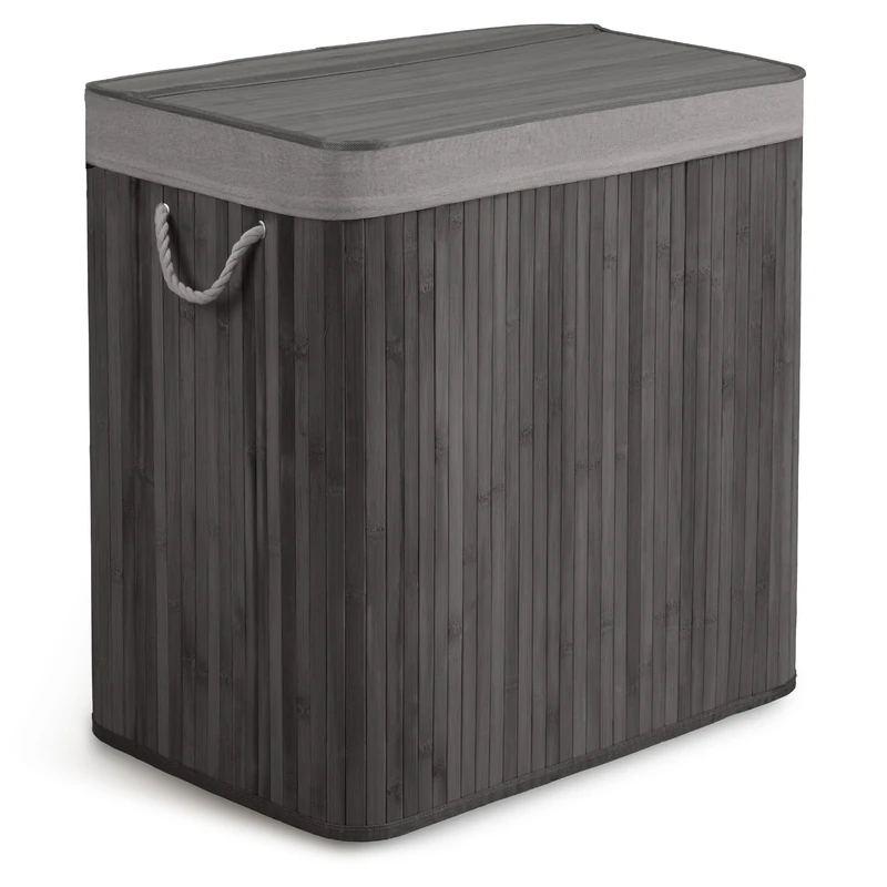 Massido Laundry Basket 3 Compartments 150 L with Lid and Laundry Bag Bamboo Laundry Sorter Grey 61 x 62 x 42 cm