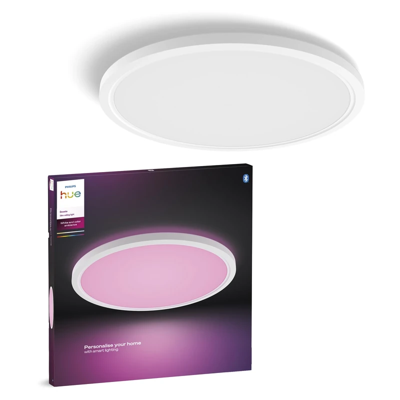 Philips Hue Devote Smart LED Panel Light, White and Color Ambiance, Round 43 cm, 23W, 2900 Lumens, White Frame for Indoor Home Lighting, Ceiling, Living Room, Kitchen, Hallway, 1 Pack, M