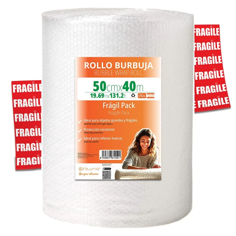 OFITURIA 50cm Bubble Wrap - Fragile Pack with Flexible Bubble Film - Ideal for Plastic Packaging, Moving, Shipping Protection