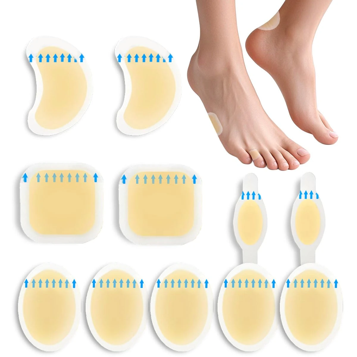 22Pcs Blister Plasters for Feet Waterproof Hydrocolloid Plasters Invisible Blister Cushions for Heel, Toe, Guard Skin for Feet Heel Prevent Friction (Normal, Count, 11)