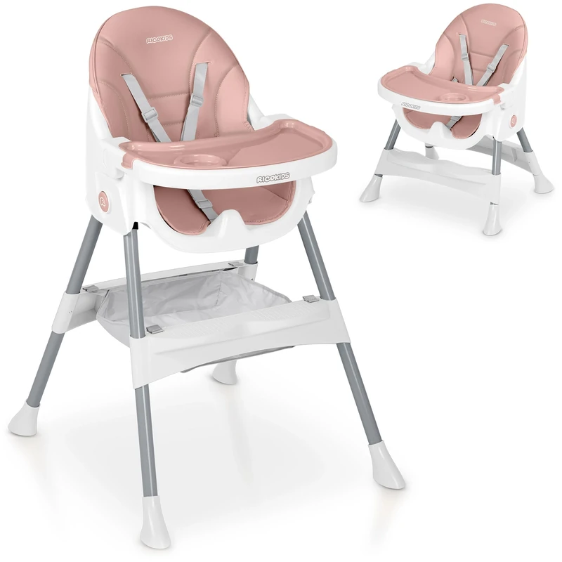 Ricokids High Chair Baby High Chair - from 6 Months - Dining Chair - Height Adjustable - Removable Dining Board - Safety Belt - Pink