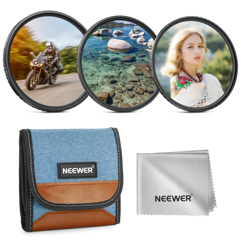 NEEWER 72mm Variable ND (ND2-32) + CPL + 1/4 Black Diffusion Filter Set (3 Pack), Camera Lens Filter Photography Accessories with AR/AF Coatings, Storage Case & Cleaning Cloth