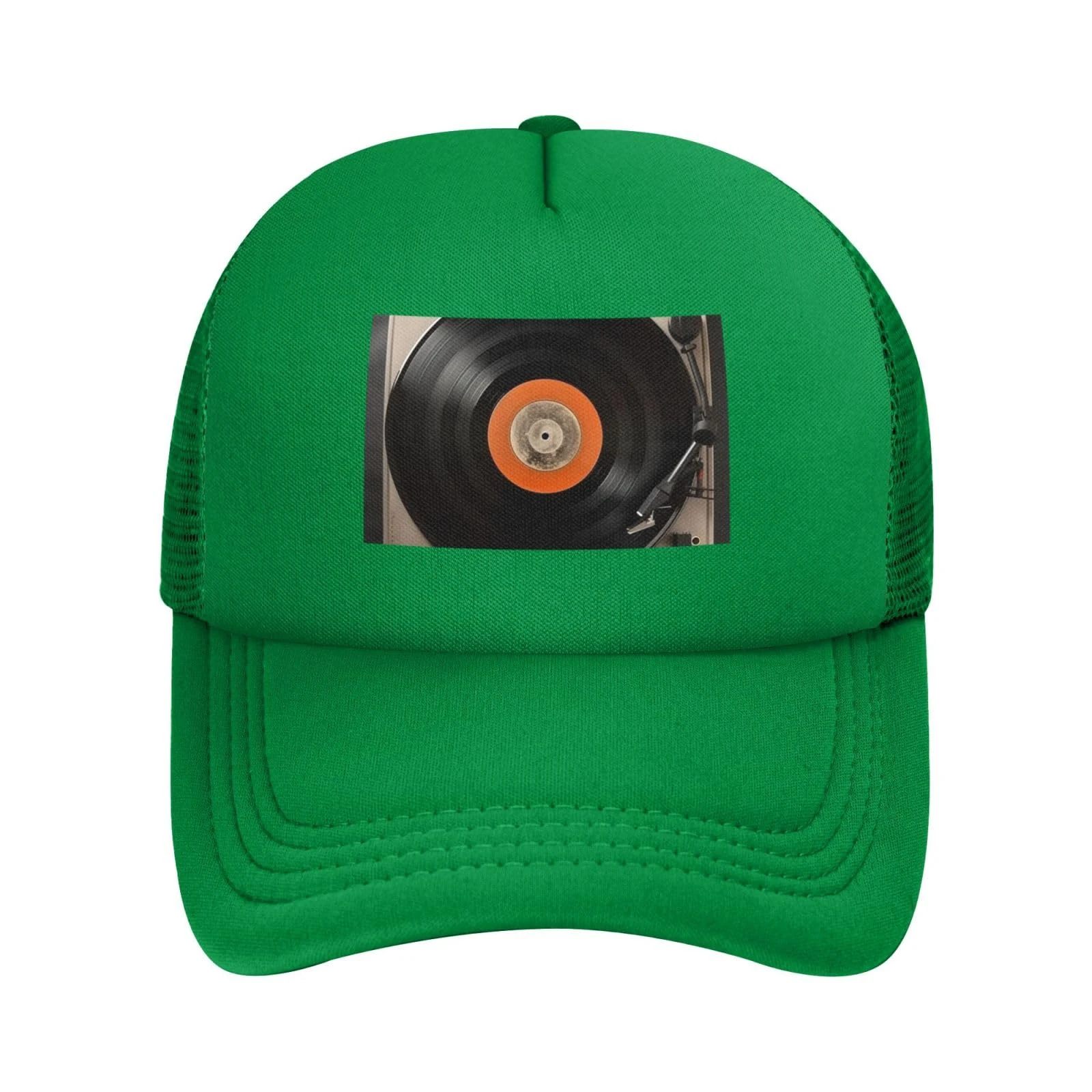 Vintage Vinyl Record Baseball Cap for Men Women Trucker Hat Adjustable Golf Cap Breathable Mesh Snapback Hat, Green, One size