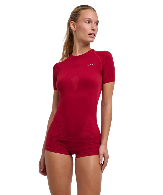 FALKE Women's Warm Round Neck W S/s Ts Functional Yarn Quick Dry Base Layer Top 1 Piece, Red Ruby 8830, L